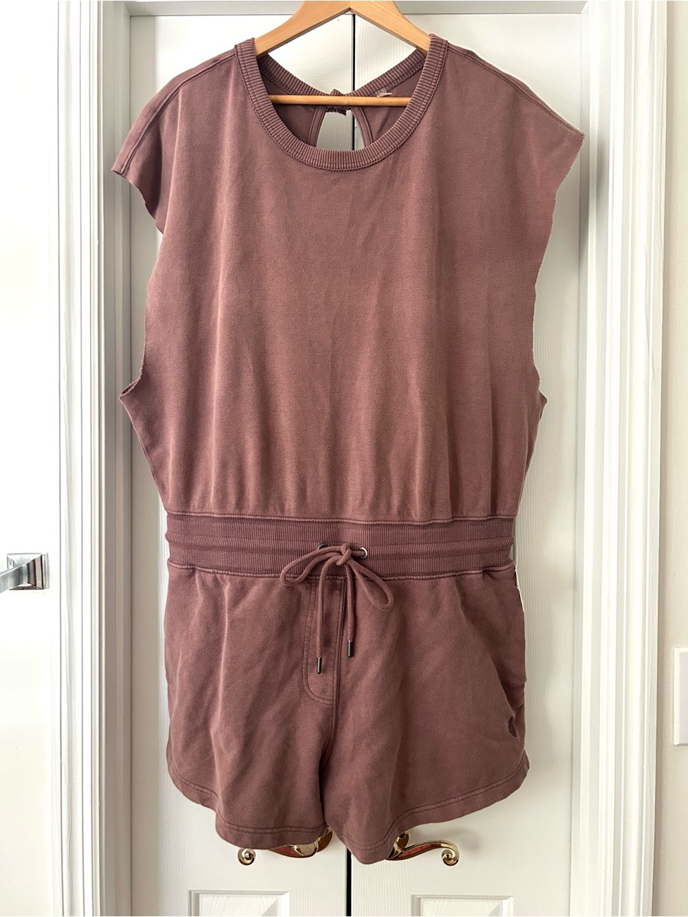NWT FP Movement Free People Romper XL Driftwood Brown Open Back Cutout